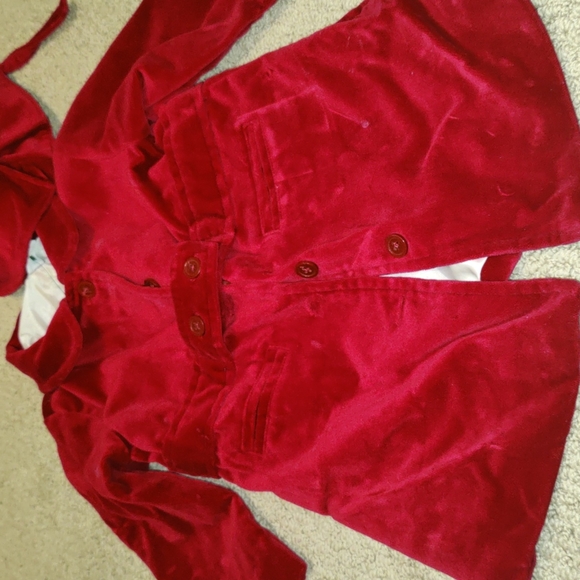 Infant Girls Baby Gap Red Velvet Coat with Matching Bucket Hat - Picture 2 of 5
